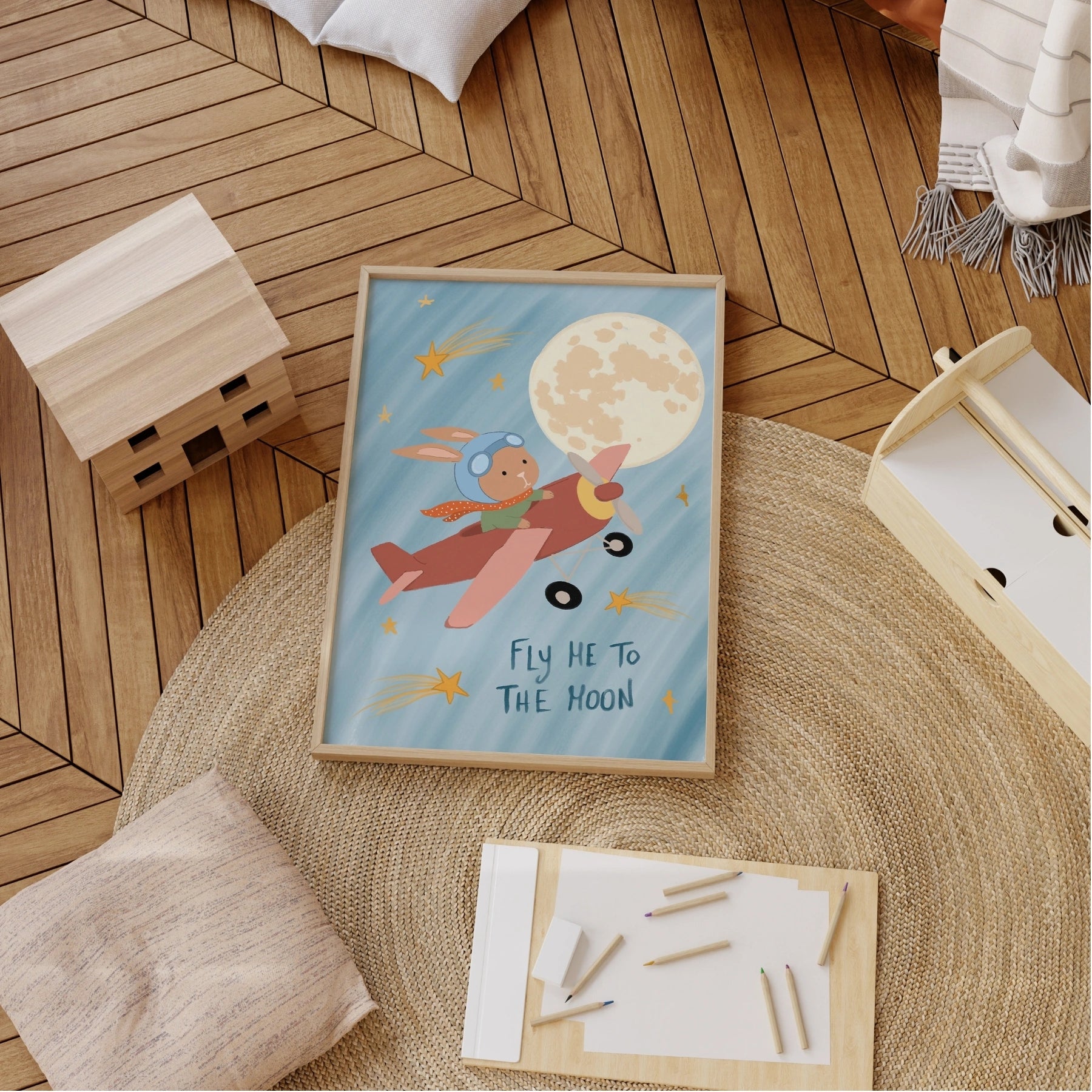 Fly Me To The Moon Nursery Wall Art, Space Nursery Decor