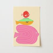 Tropical Fish Over Pink Waves – Coastal Wall Art