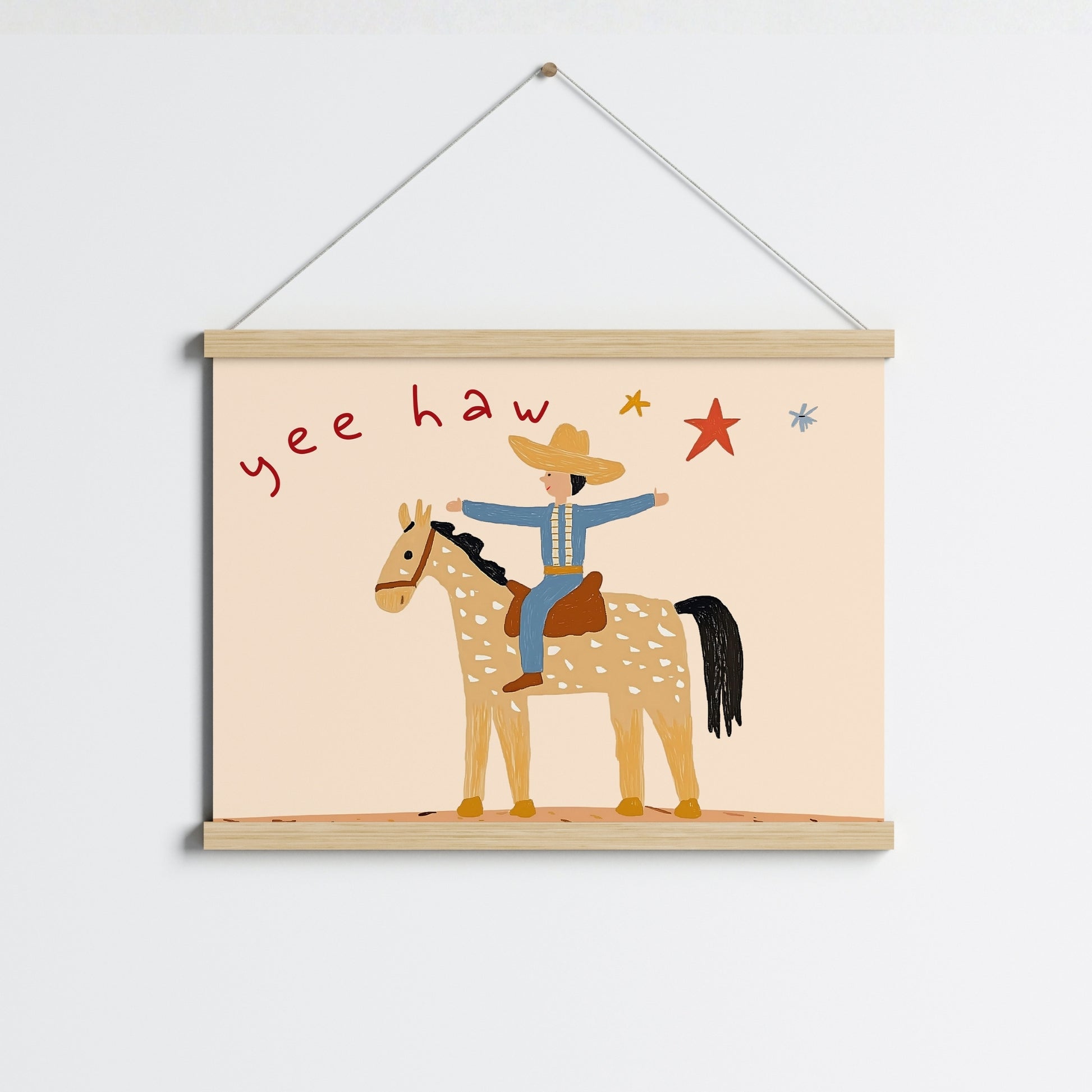 Stampa per cameretta dei bambini con tema cowboy: simpatica decorazione murale western per ragazzi
