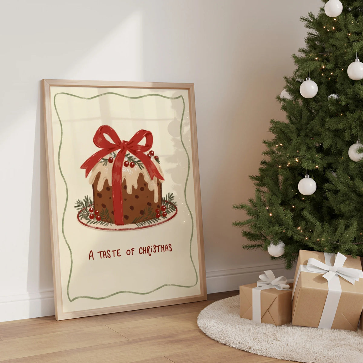 Traditional Christmas Pudding with Red Bow – Póster de Navidad