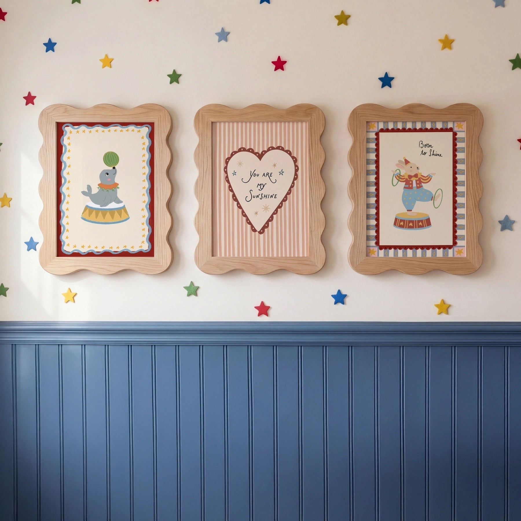 Set di 3 stampe da parete a tema circo per cameretta bambini