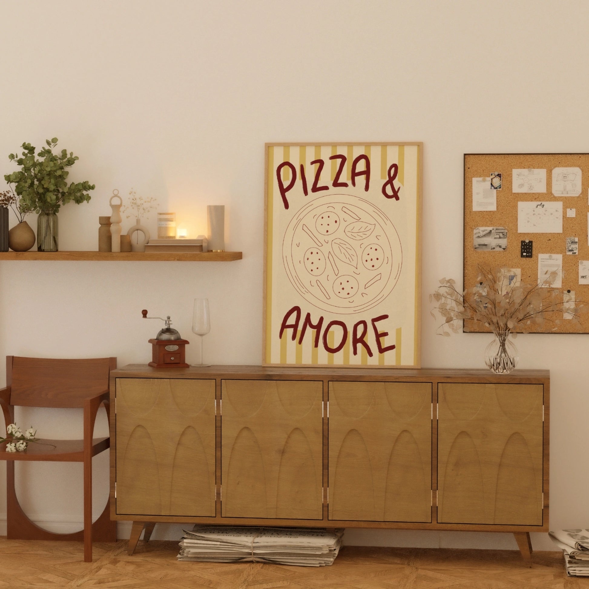 Decorazione murale per la tavola da pranzo italiana – Stampa di pasta, vino e cucina