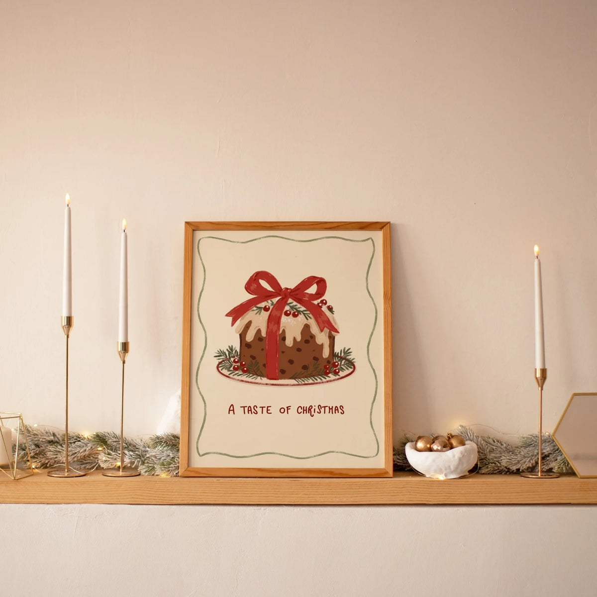 Traditional Christmas Pudding with Red Bow – Póster de Navidad