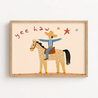 Stampa per cameretta dei bambini con tema cowboy: simpatica decorazione murale western per ragazzi