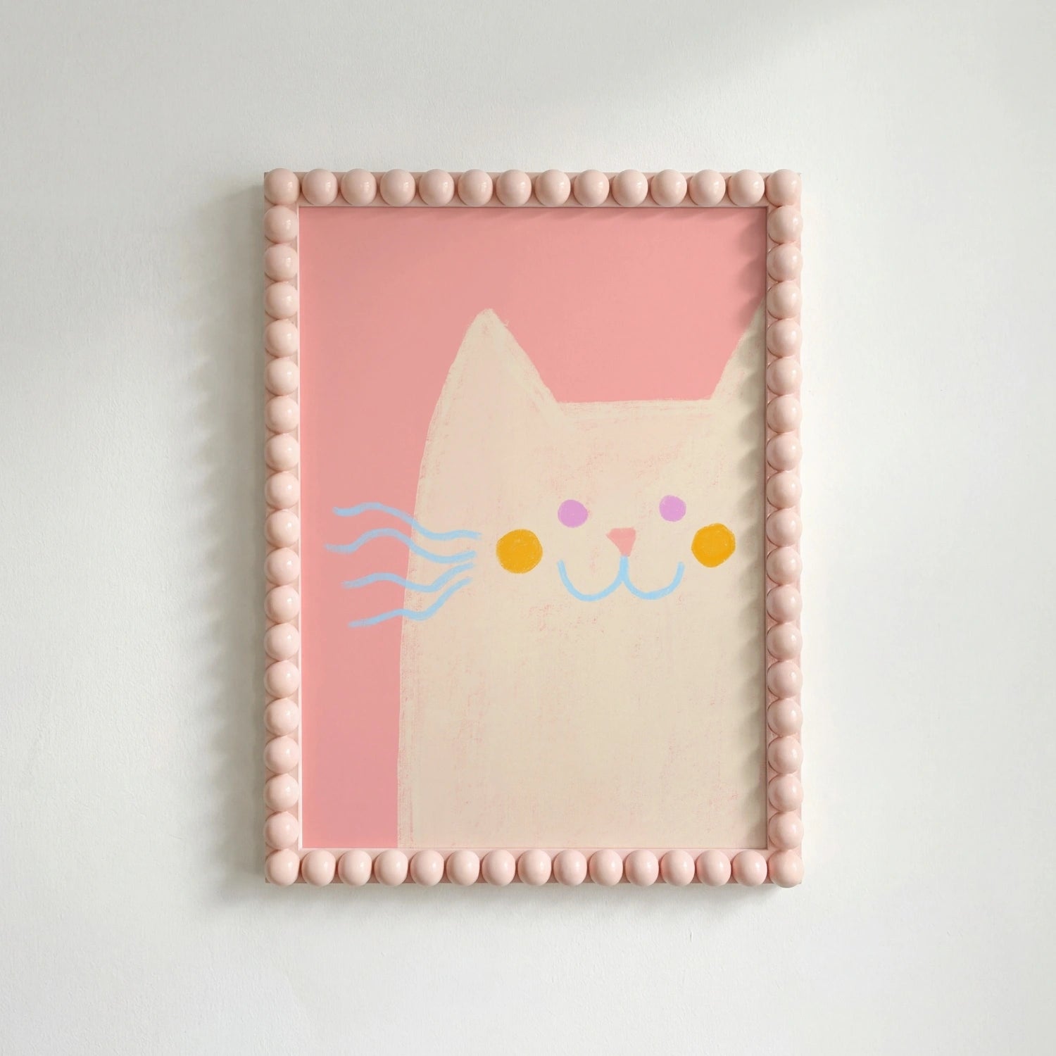Pink Cat Nursery Wall Art – Whimsical Pastel Animal Print for Kids, Girls Room Decor