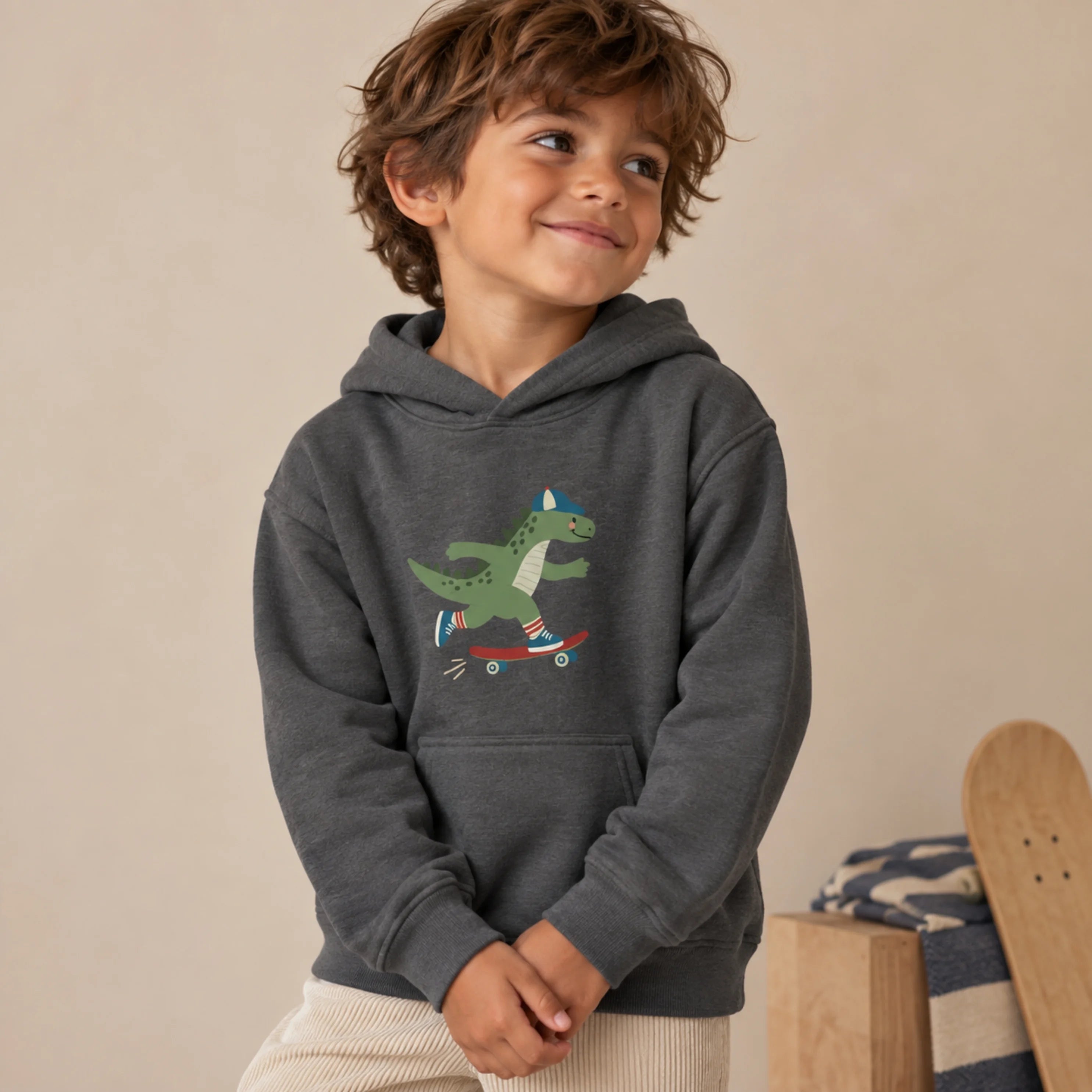 Skateboarding Dinosaur – Kids Hoodie