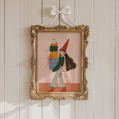 Christmas Gifts Wall Art – Cute Girl Carrying Presents