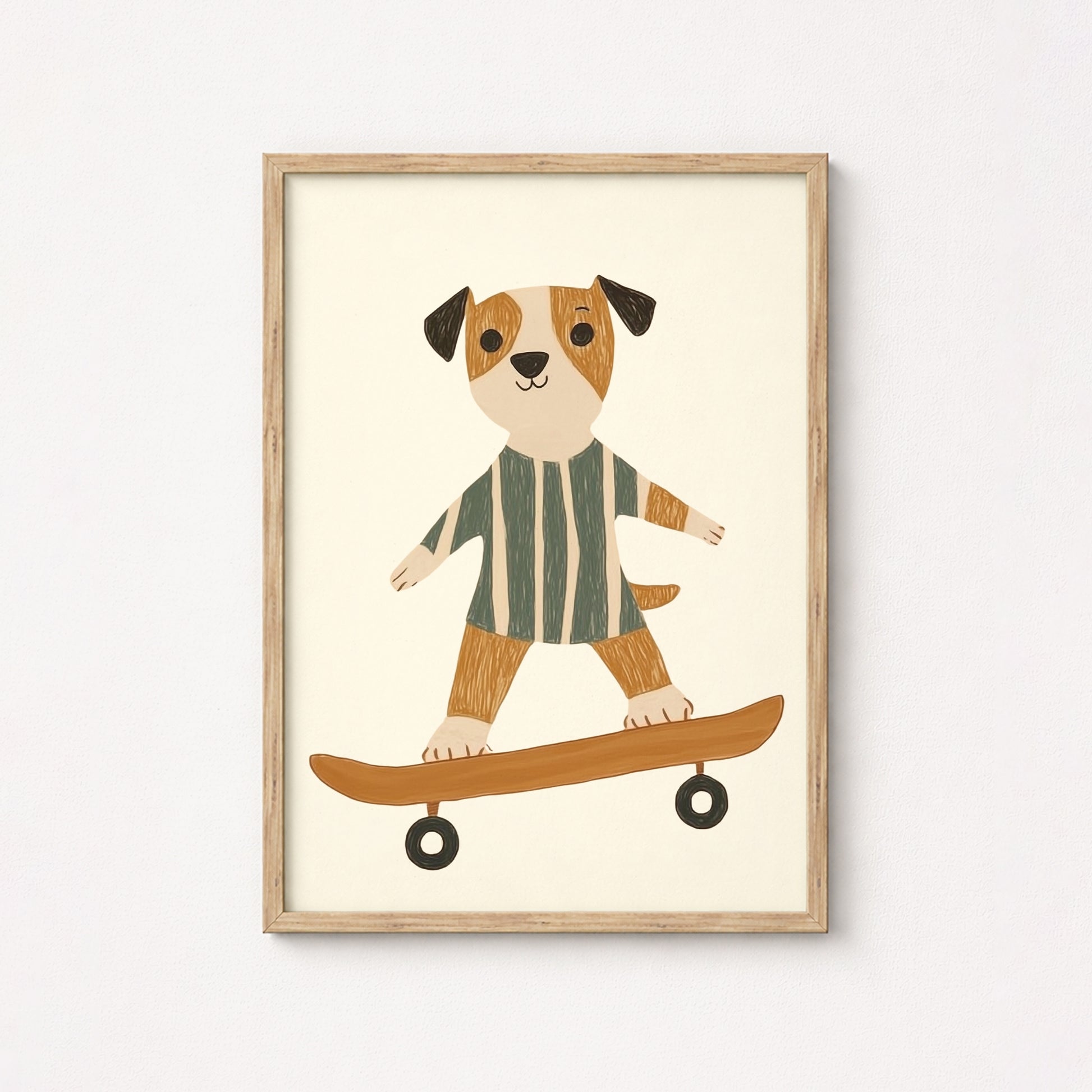 Dog on Skateboard Wall Art, Puppy Nursery Print