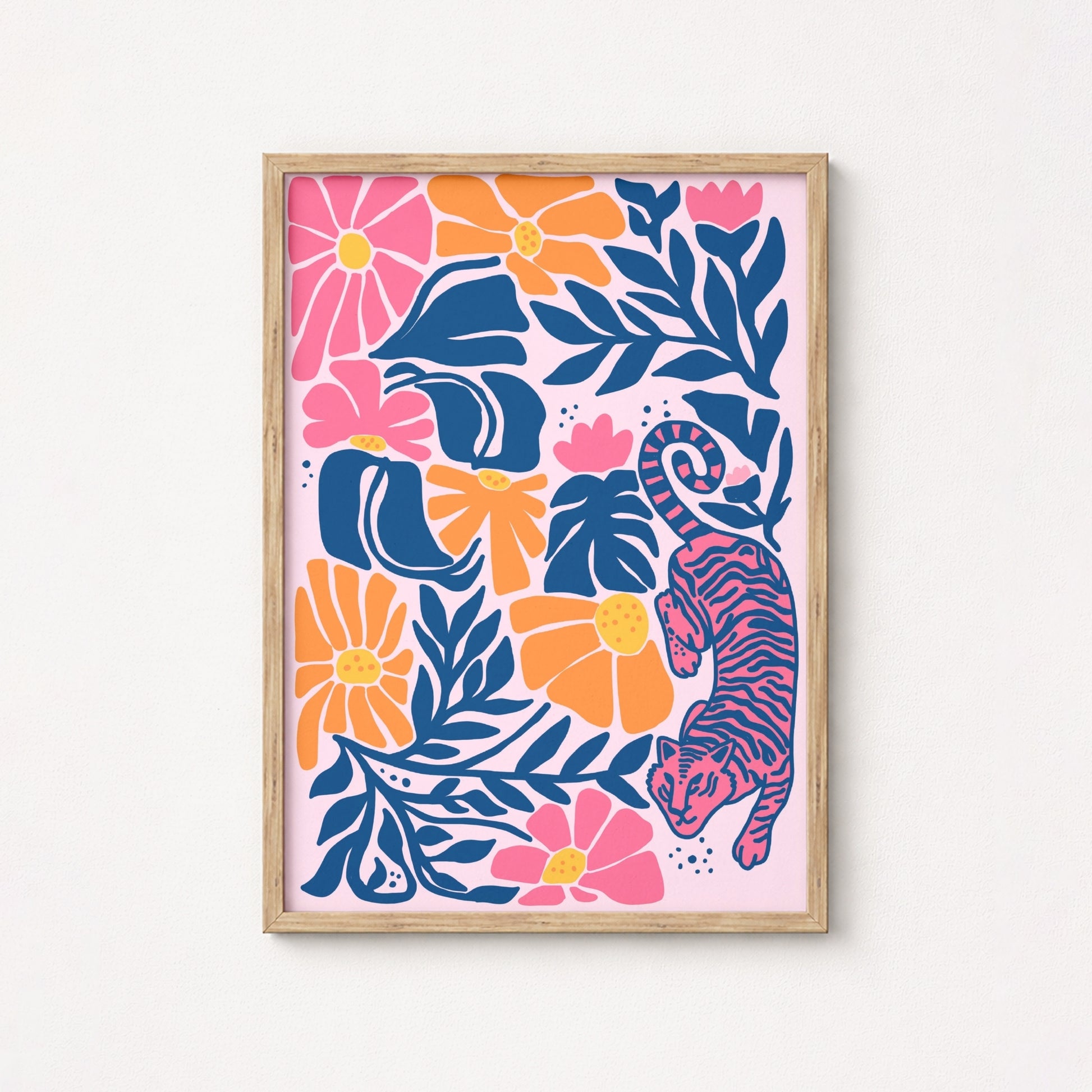 Floral Tiger Print – Bold Jungle Wall Art in Pink and Orange