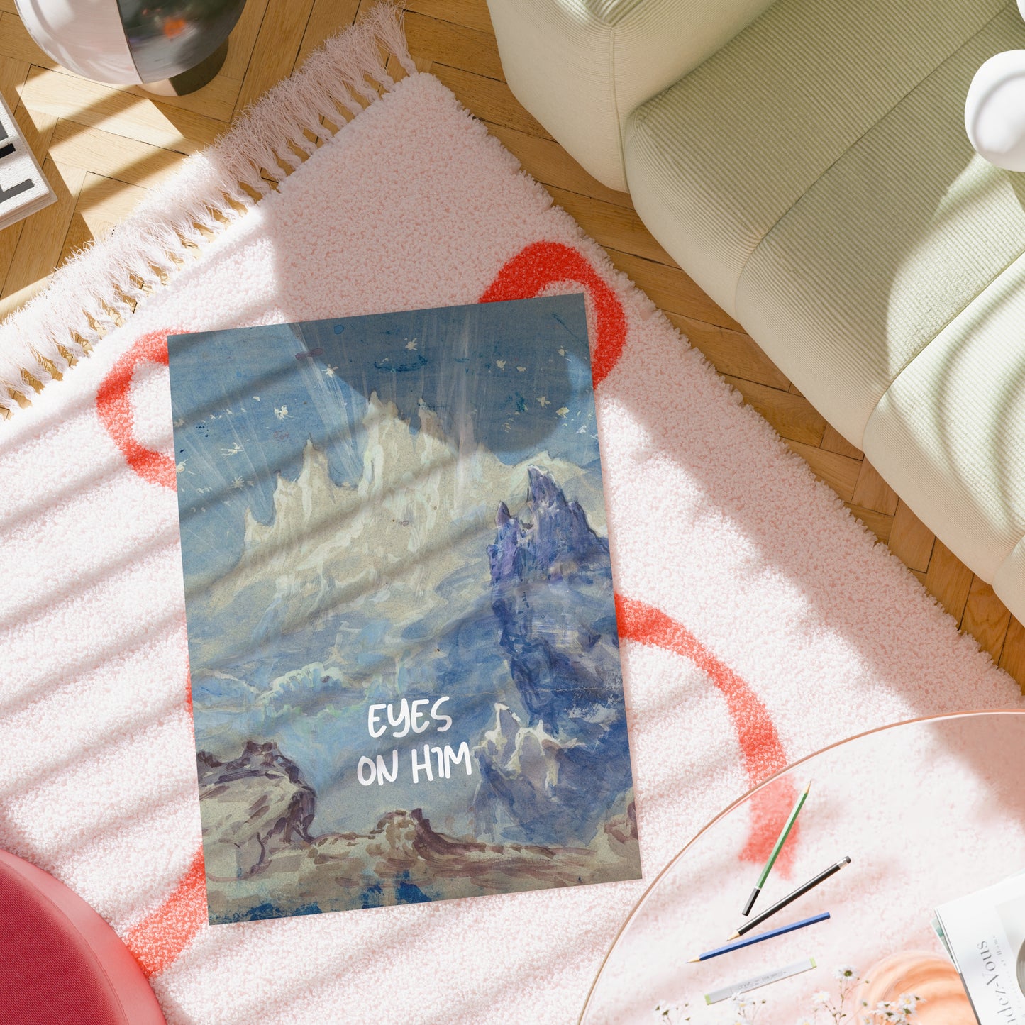 Eyes on Him Christian Wall Art – Faith Mountain Landscape Print
