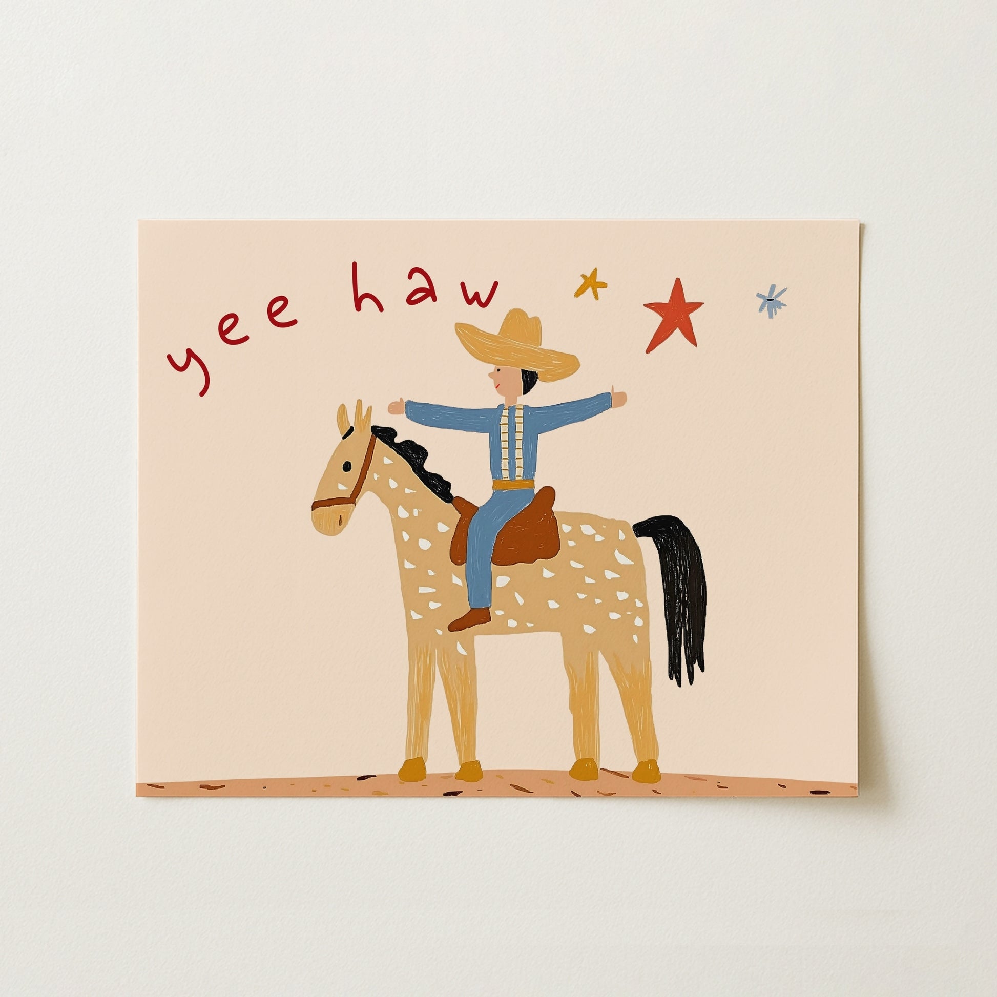 Stampa per cameretta dei bambini con tema cowboy: simpatica decorazione murale western per ragazzi