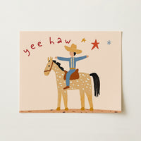 Stampa per cameretta dei bambini con tema cowboy: simpatica decorazione murale western per ragazzi