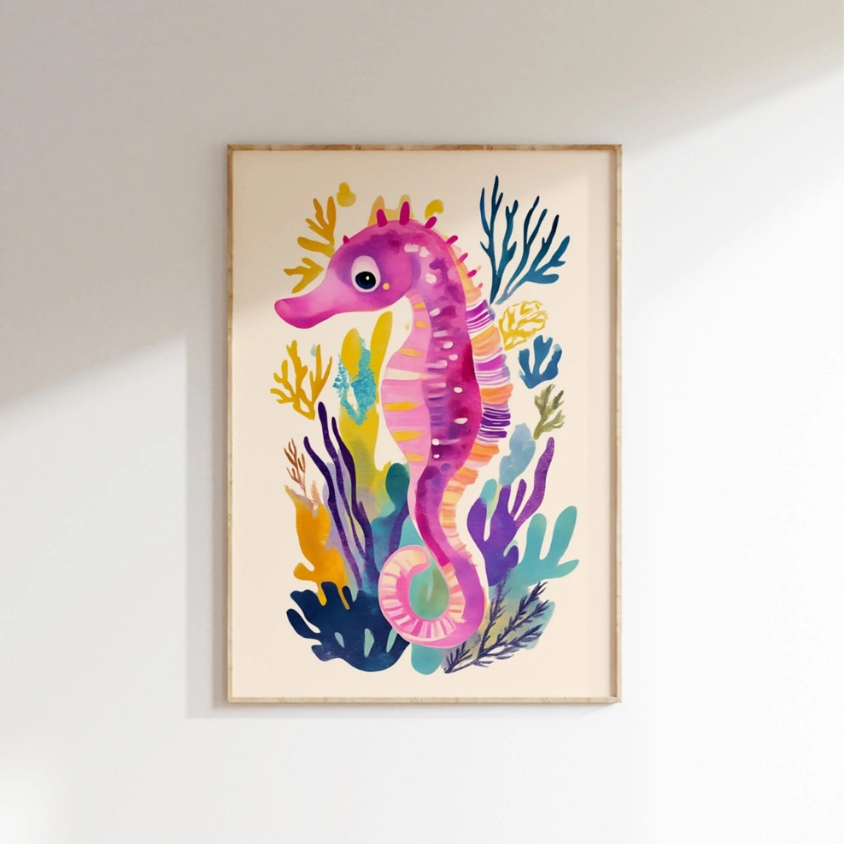 Pink Seahorse Wall Art – Colorful Ocean Print, Coastal Wall Decor