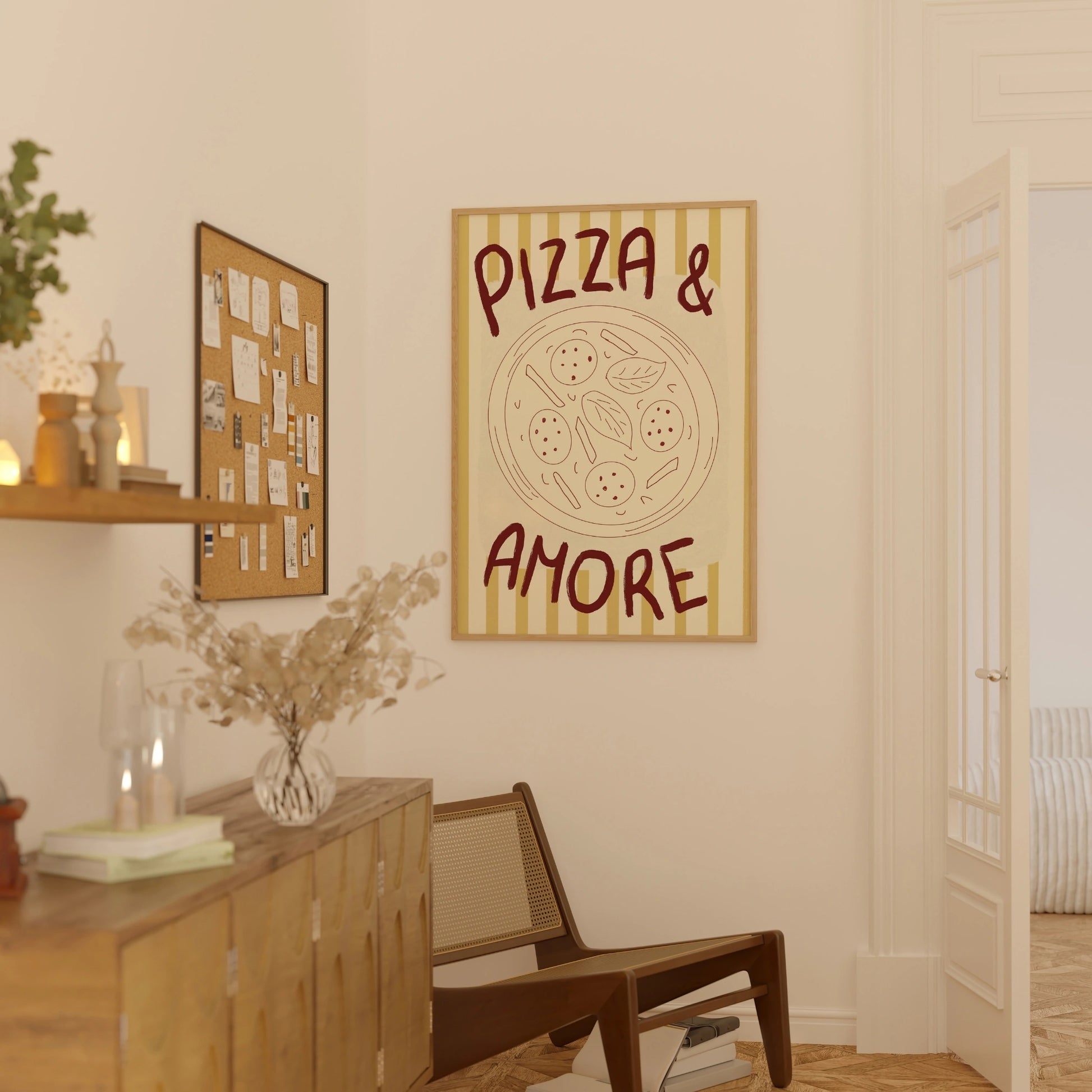 Decorazione murale per la tavola da pranzo italiana – Stampa di pasta, vino e cucina