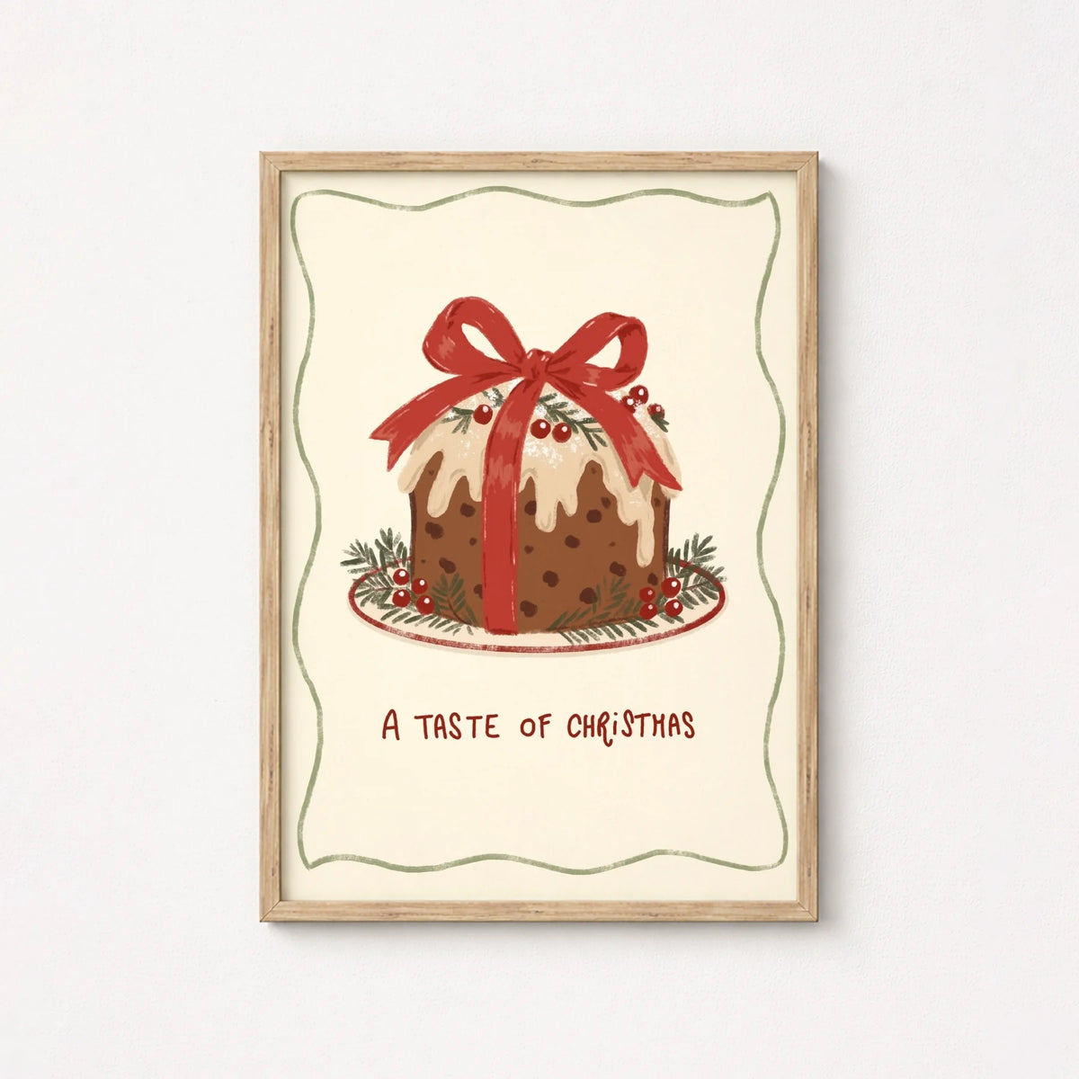 Traditional Christmas Pudding with Red Bow – Póster de Navidad