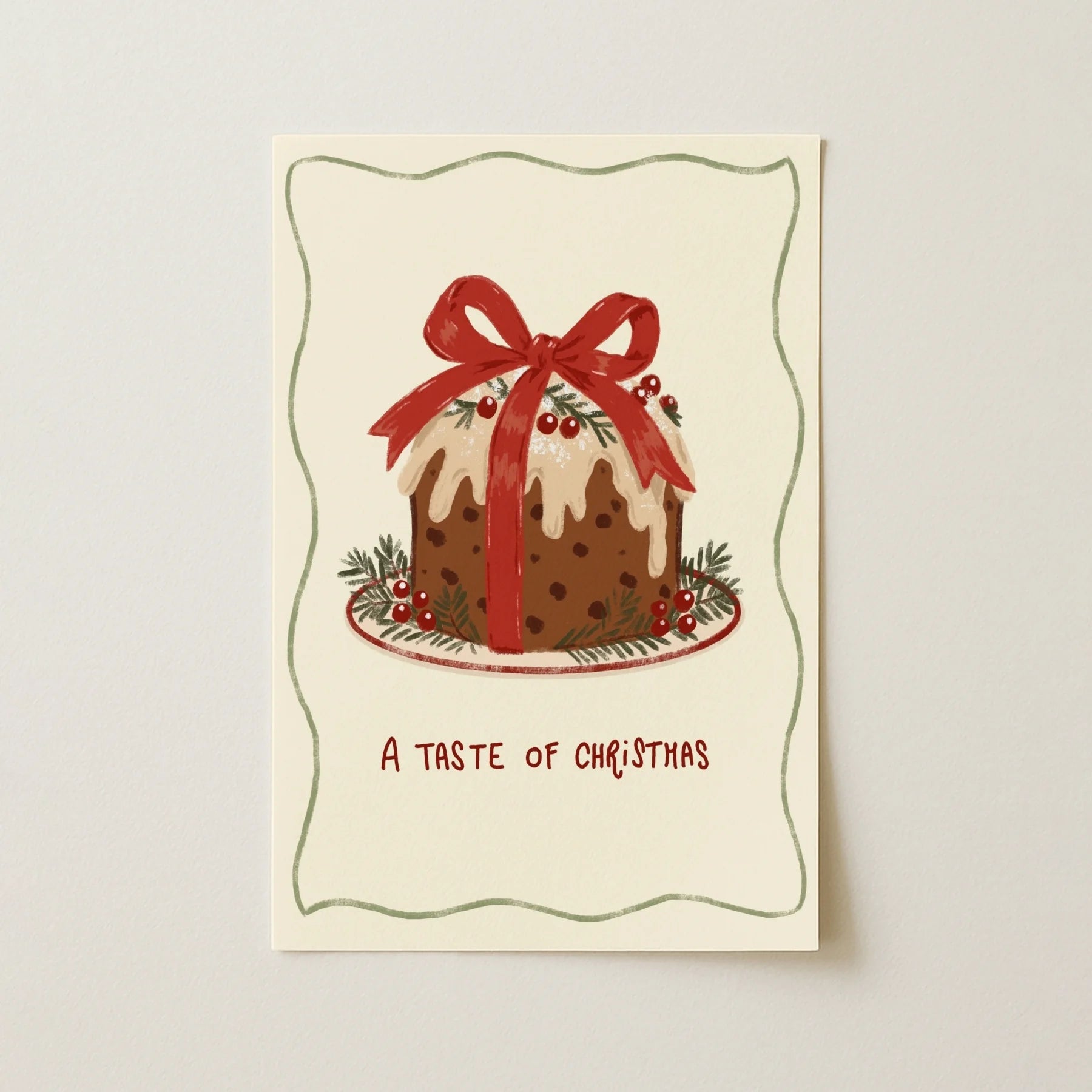 Traditional Christmas Pudding with Red Bow – Póster de Navidad