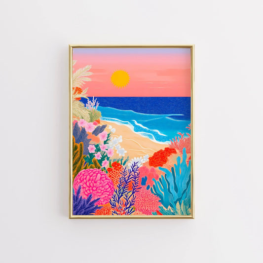 Tropical Beach Sunset Wall Art – Colorful Ocean Print