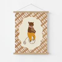 Vintage Bear on Bicycle Print, Vintage Nursery Decor