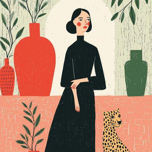 Elegant Companion Boho Wall Art – Stylized Woman and Cheetah Scene