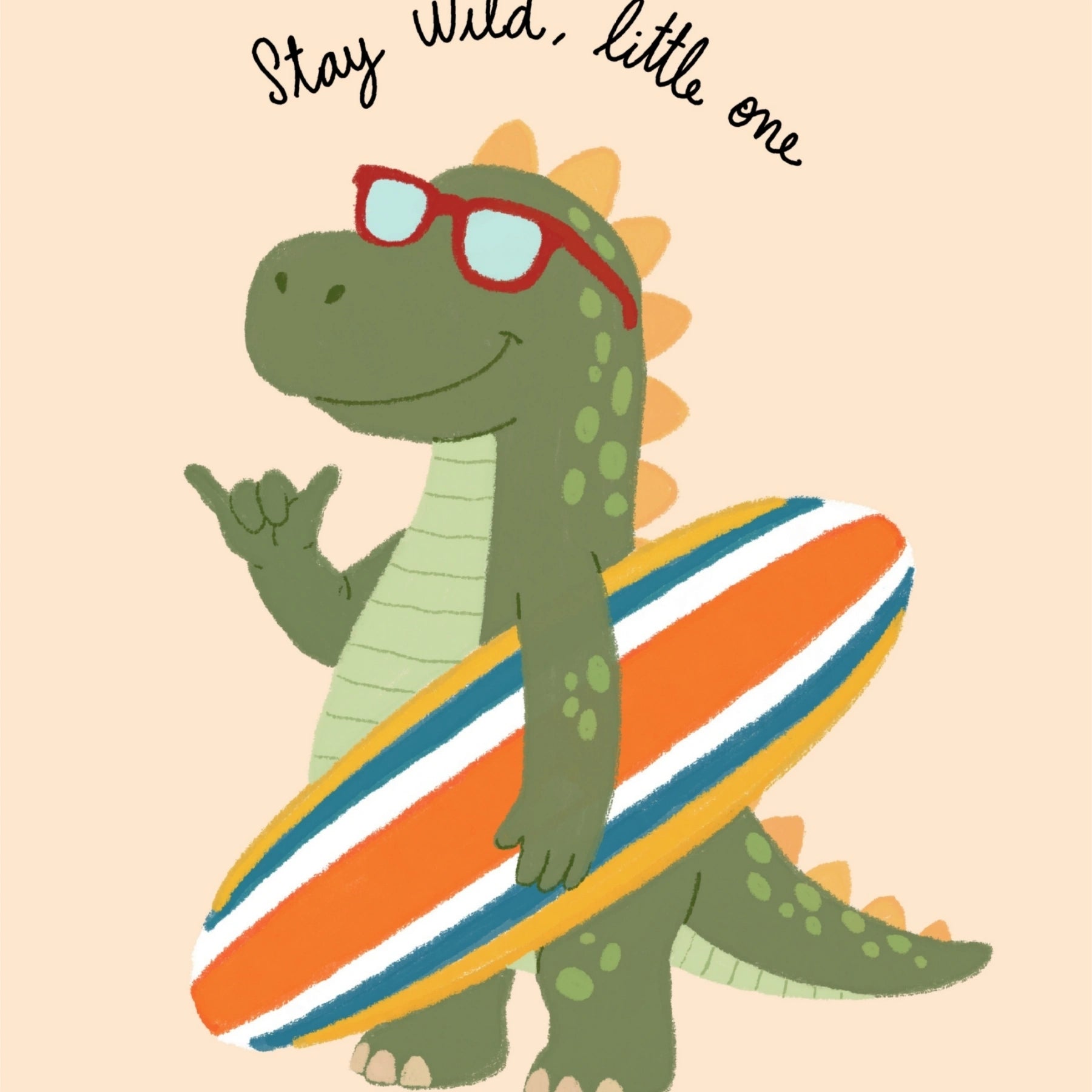 Surfing Dinosaur Nursery Print