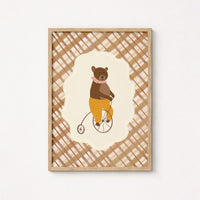Vintage Bear on Bicycle Print, Vintage Nursery Decor