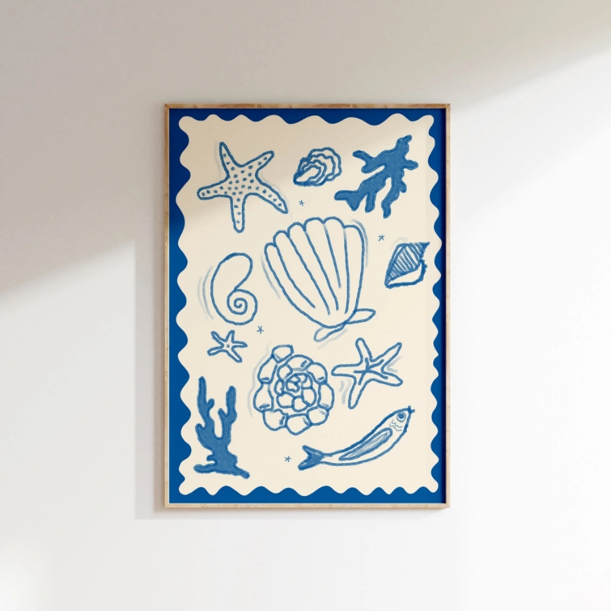Ocean Shells and Sea Life Wall Art – Coastal Blue Sea, Coastal Wall Decor