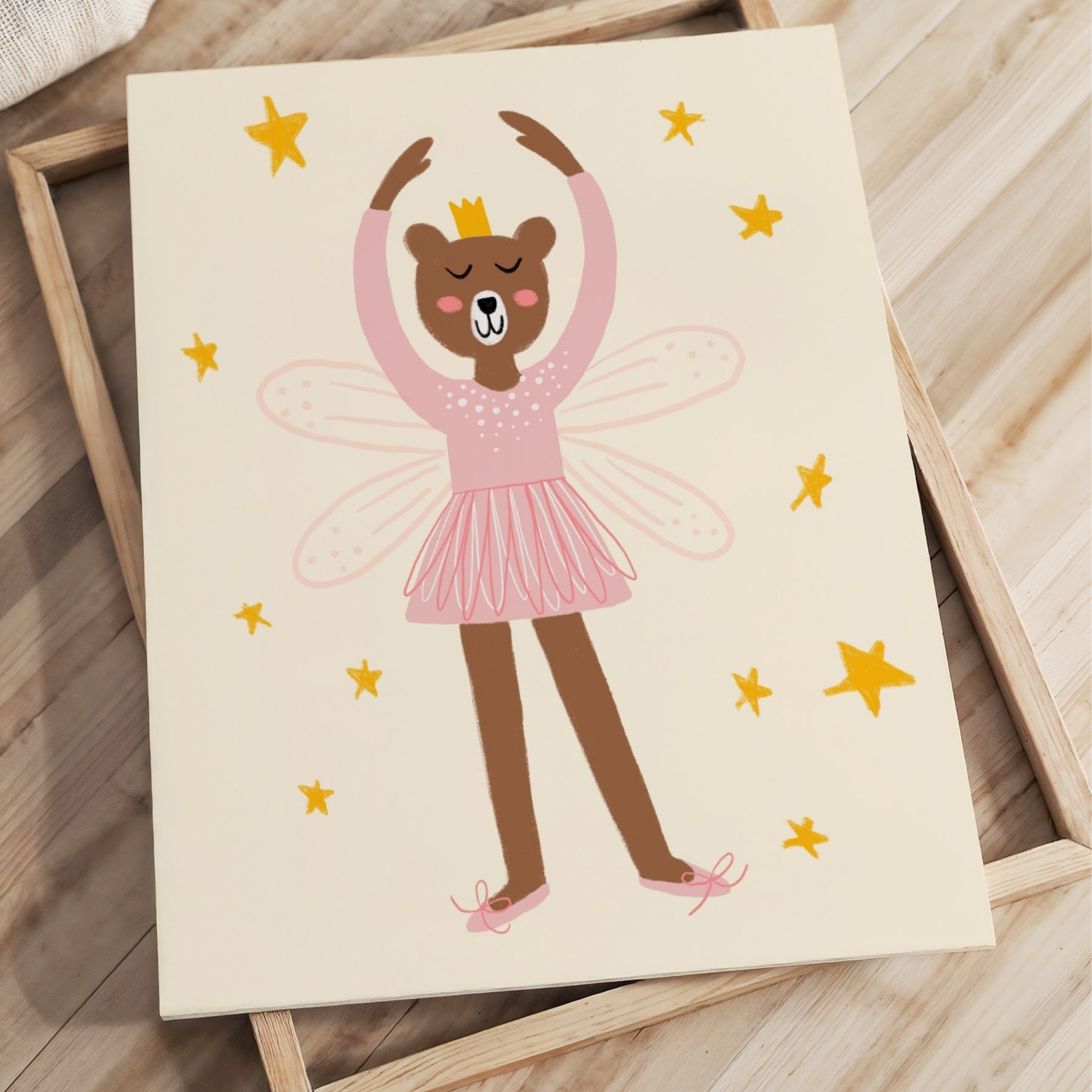 Quadro su tela con orsetto fatato e ballerina