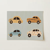 Affiche de pépinière de voitures colorées – Art mural de véhicules mignons pour garçons, Décor de chambre de garçon