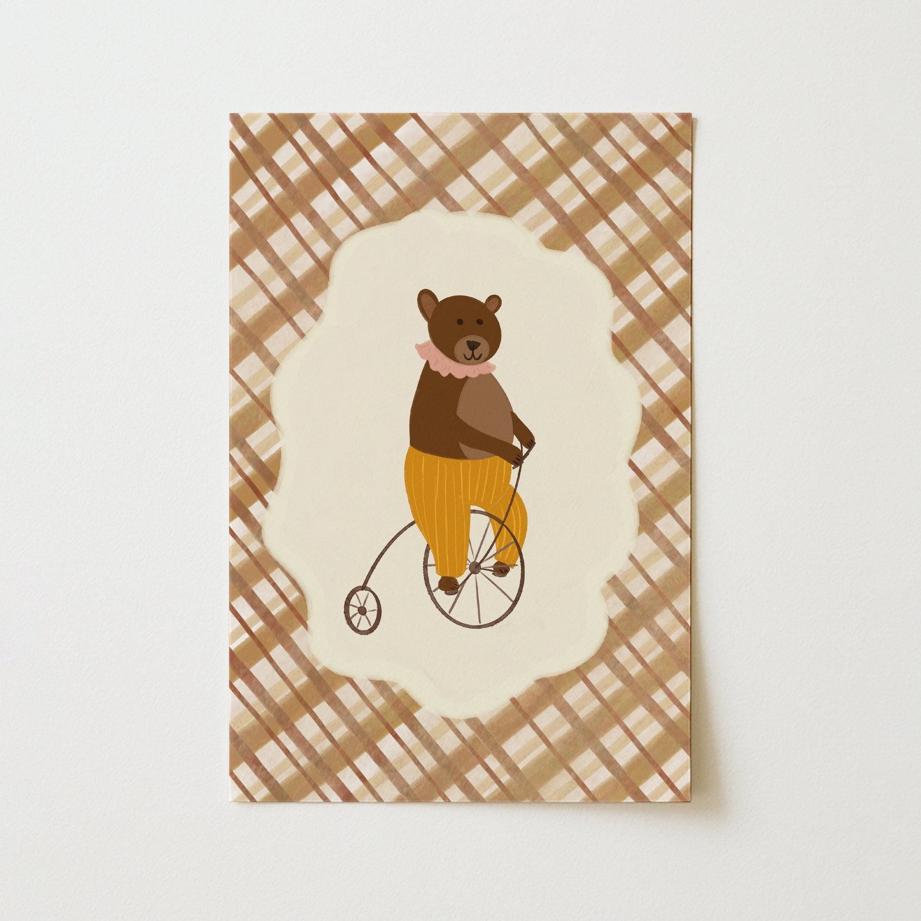 Vintage Bear on Bicycle Print, Vintage Nursery Decor