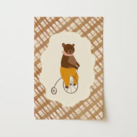 Vintage Bear on Bicycle Print, Vintage Nursery Decor