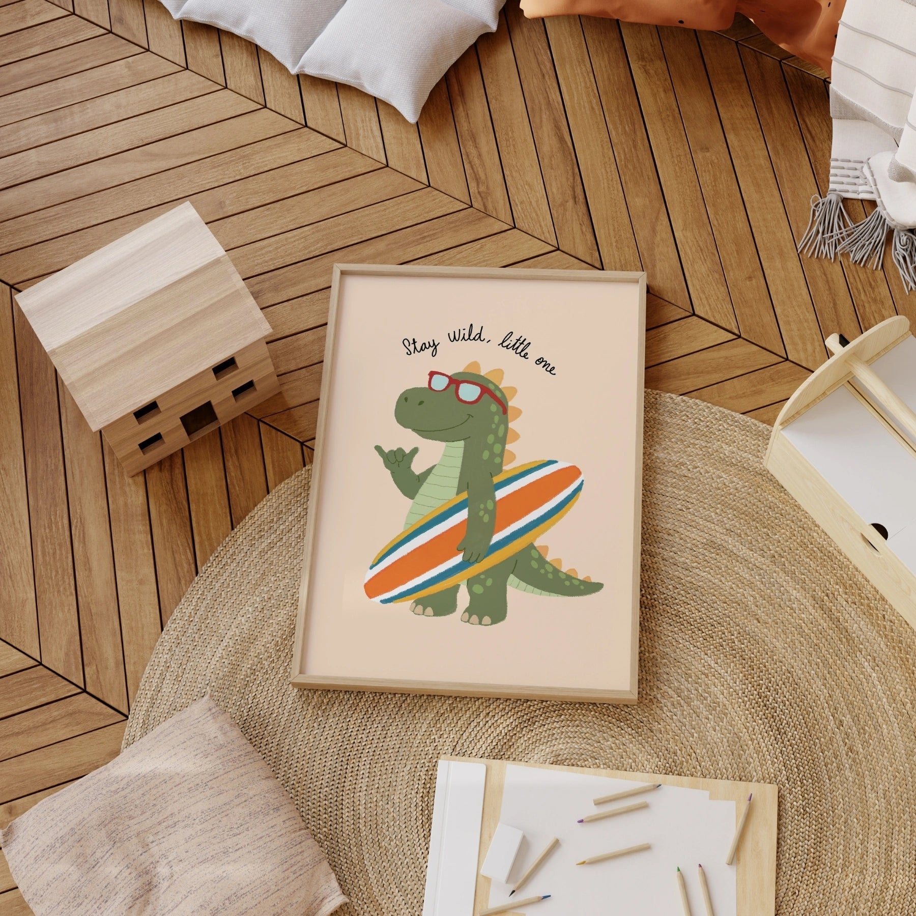 Surfing Dinosaur Nursery Print