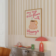 Overflowing Blessings Pink Striped Cup – Christian Wall Art