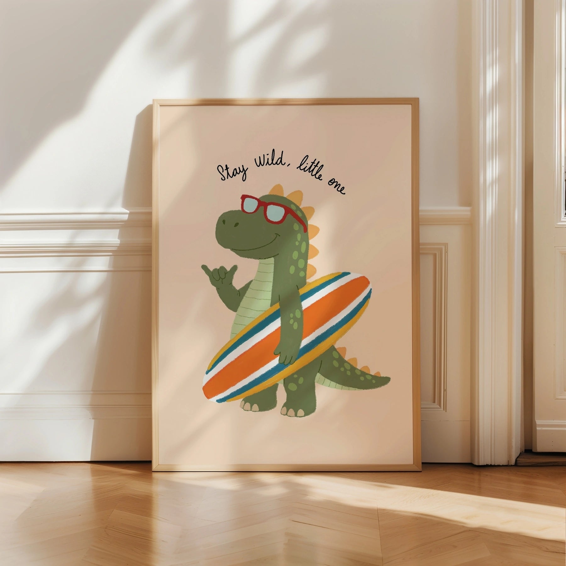 Surfing Dinosaur Nursery Print