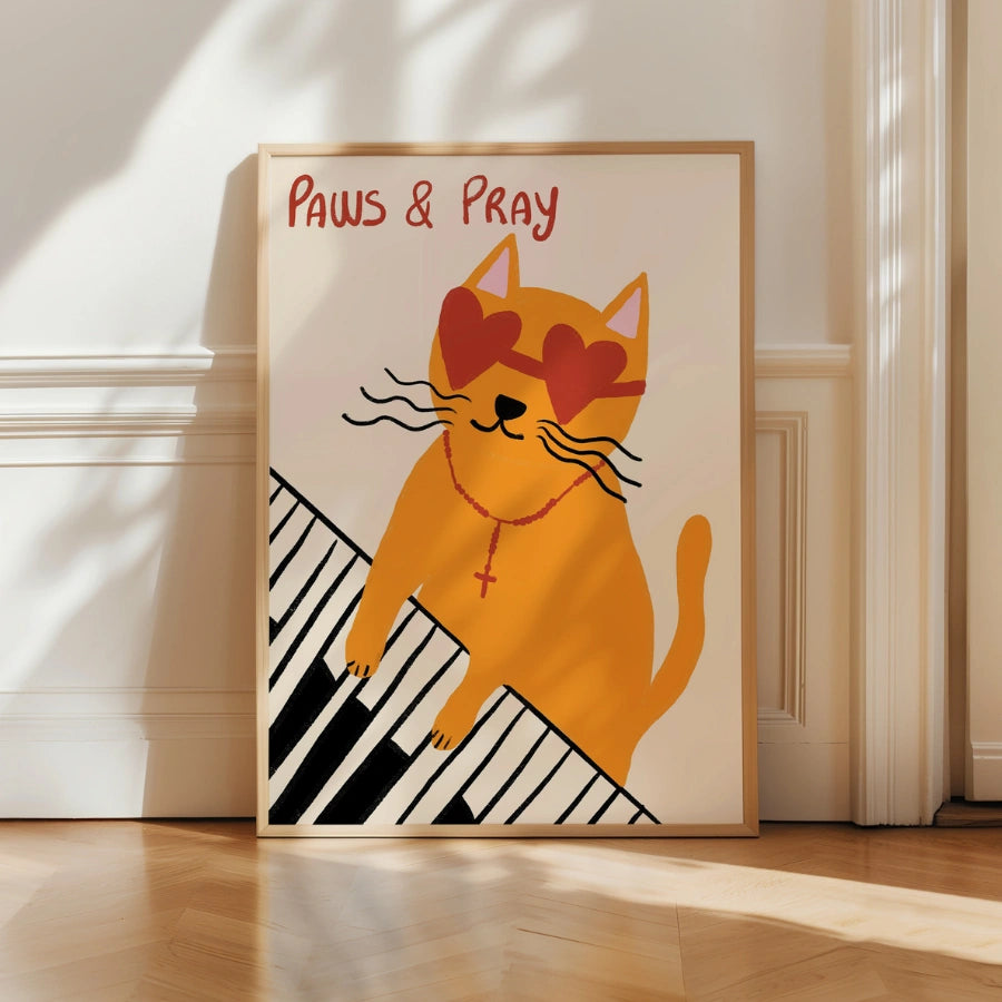 Paws & Pray Christian Wall Art – Funny Cat Faith Print