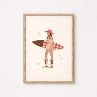 Arte murale costiera di cowgirl surfista