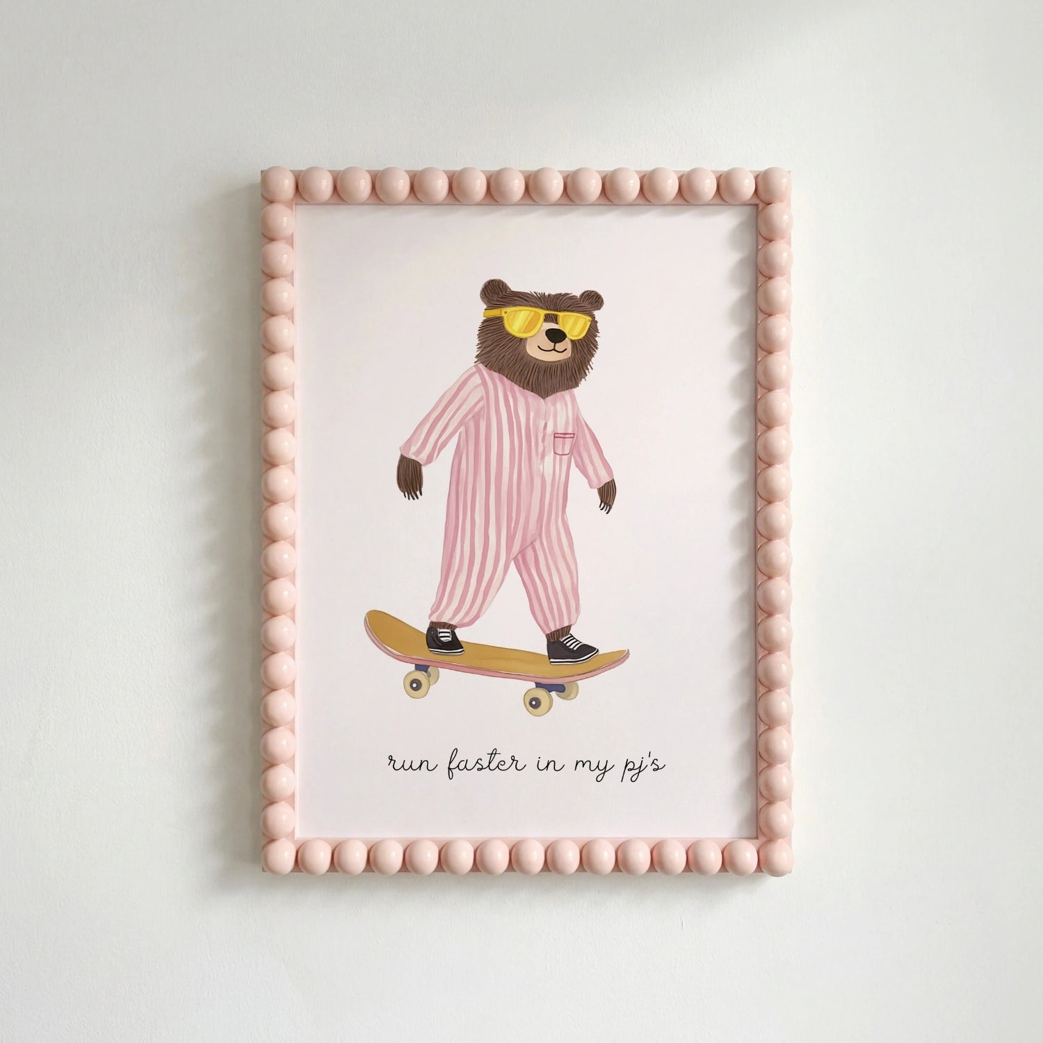 Skater Bear Wall Art – Funny Animal Poster, Girls Room Decor