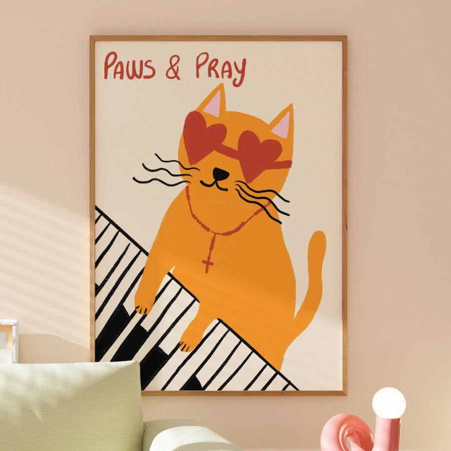 Paws & Pray Christian Wall Art – Funny Cat Faith Print
