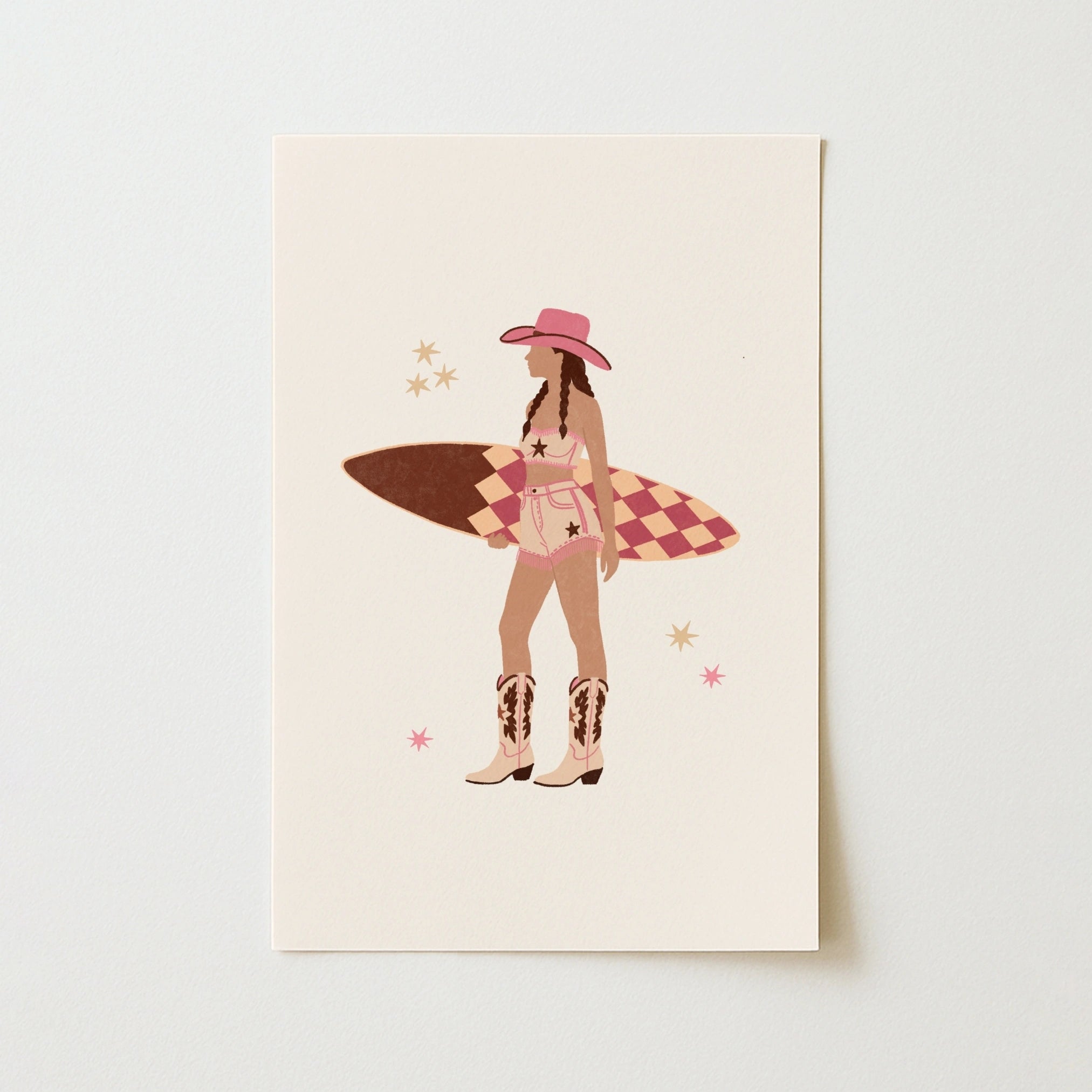 Arte murale costiera di cowgirl surfista