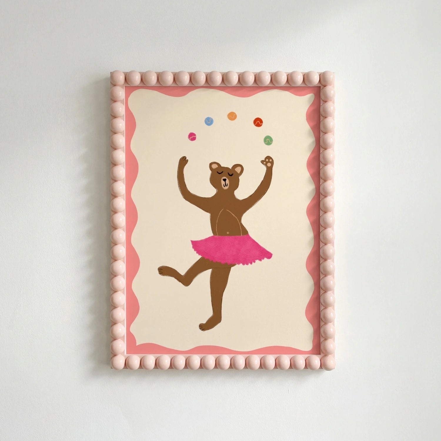 Dancing Bear Wall Art - Pink Ballerina Nursery Print, Girls Room Decor