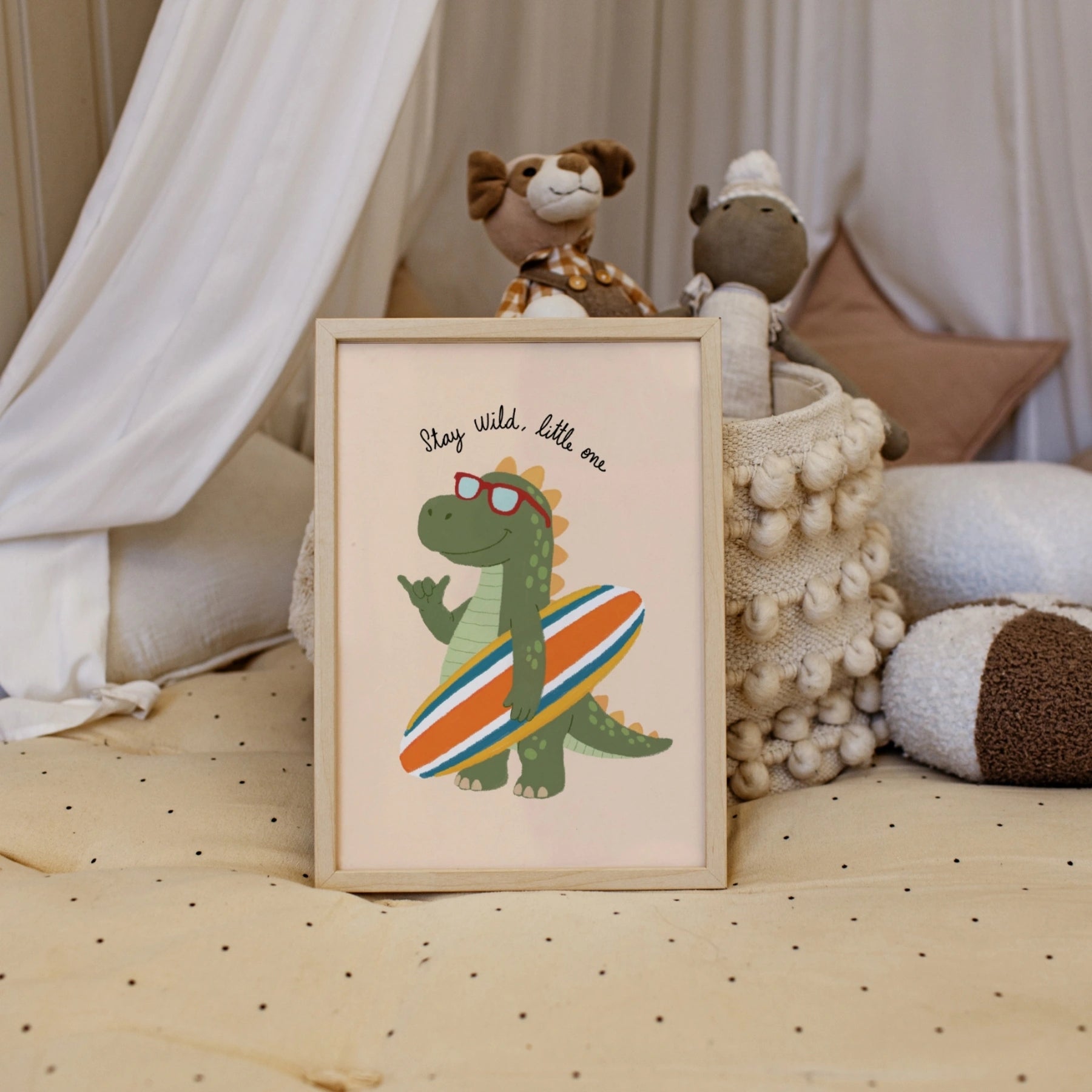 Surfing Dinosaur Nursery Print