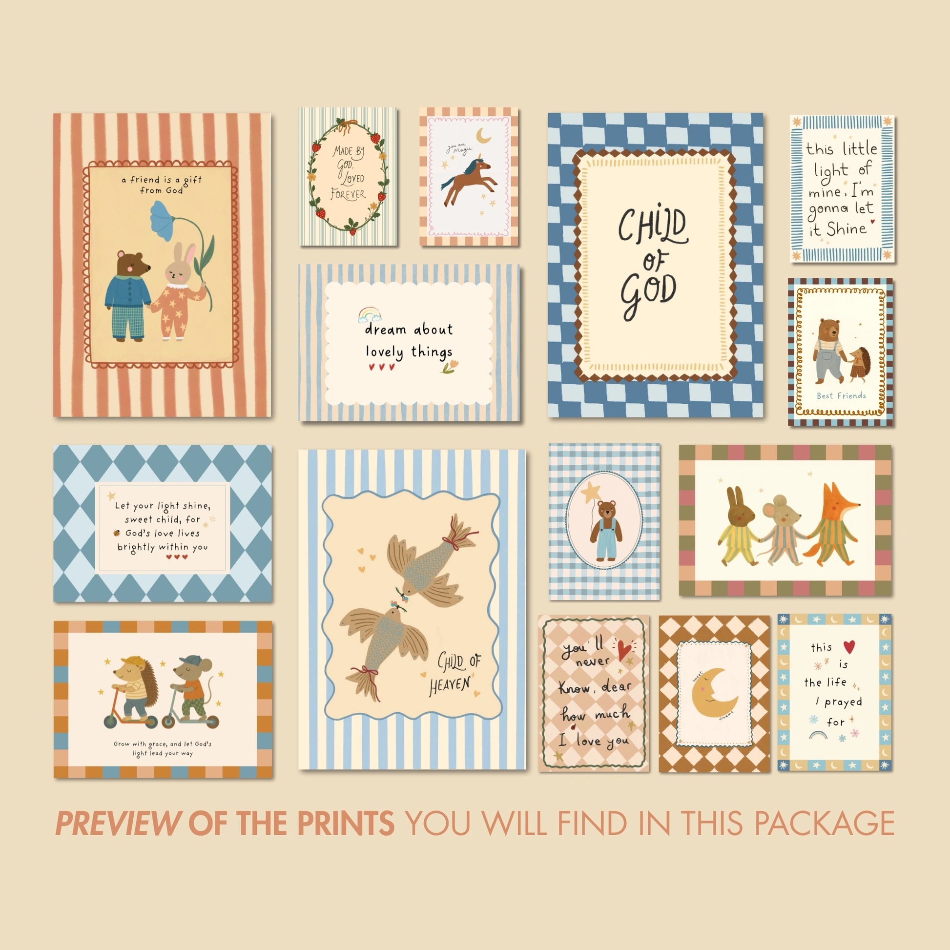 Handmade Christian Nursery Set of 16 Prints