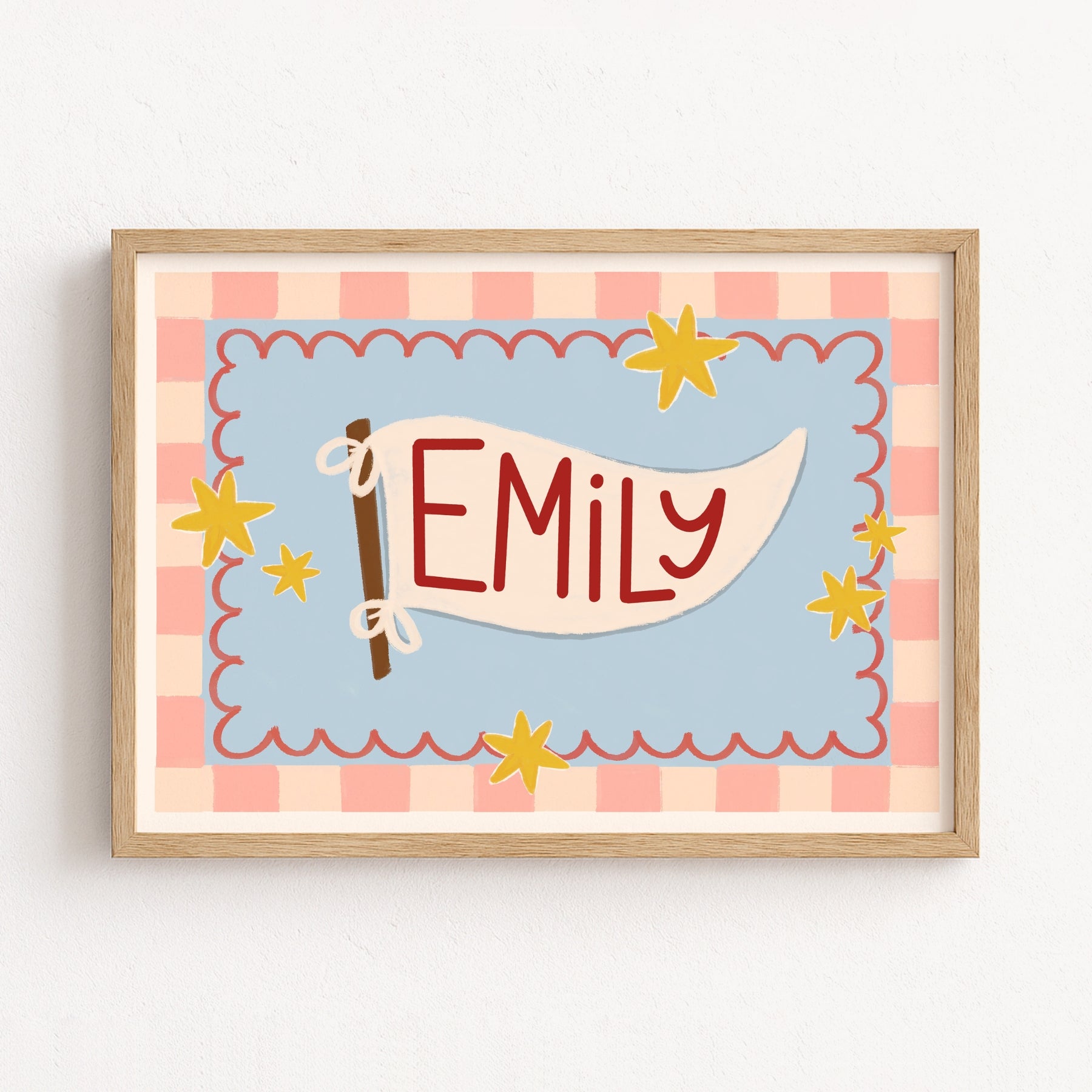 Stampa nursery personalizzata con nome e bandierina