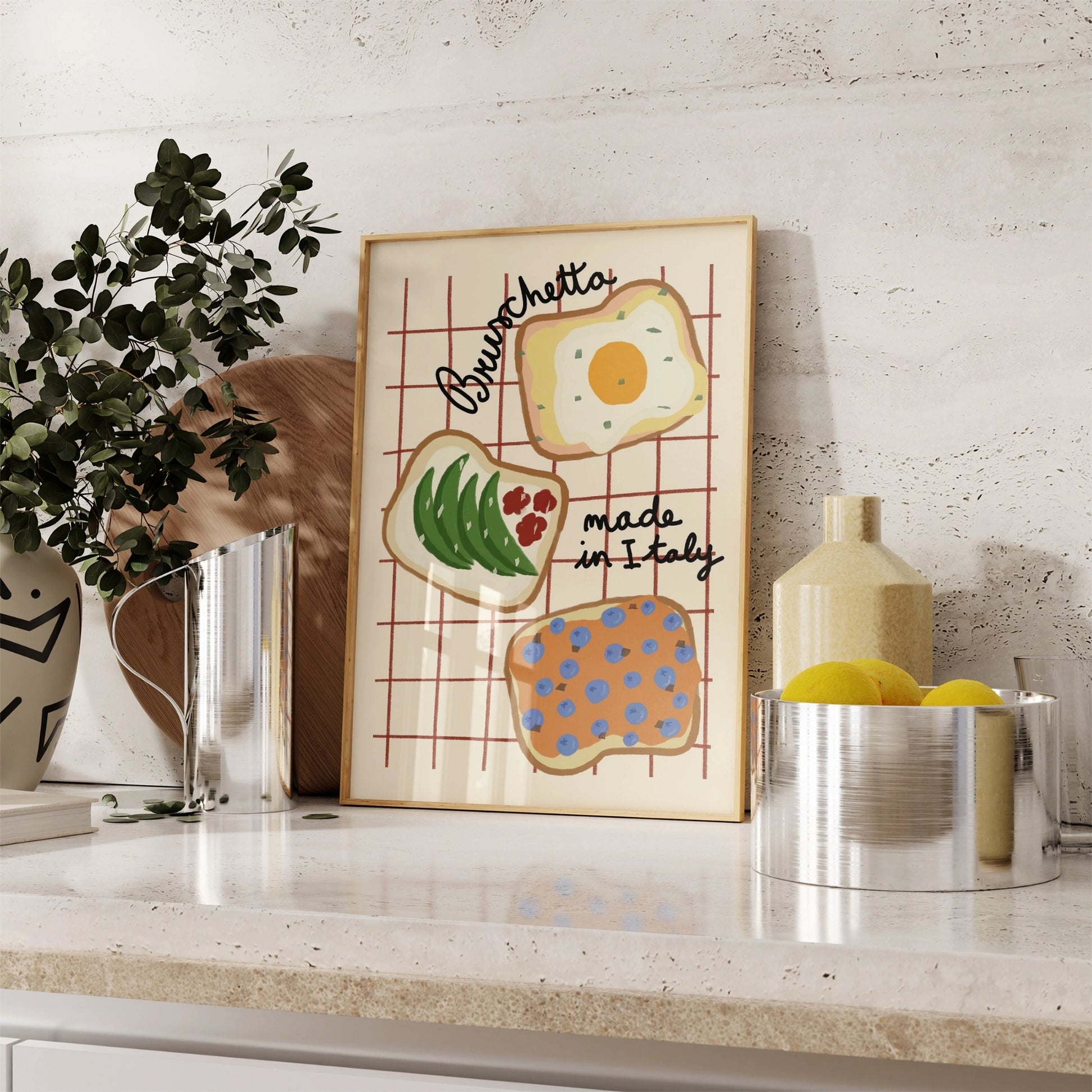 Decorazione murale per la tavola da pranzo italiana – Stampa di pasta, vino e cucina