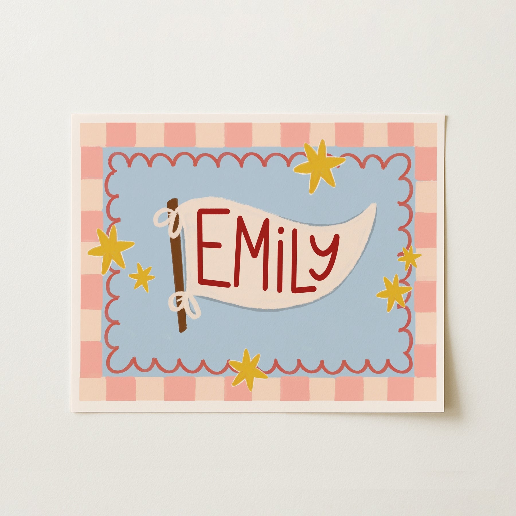 Stampa nursery personalizzata con nome e bandierina