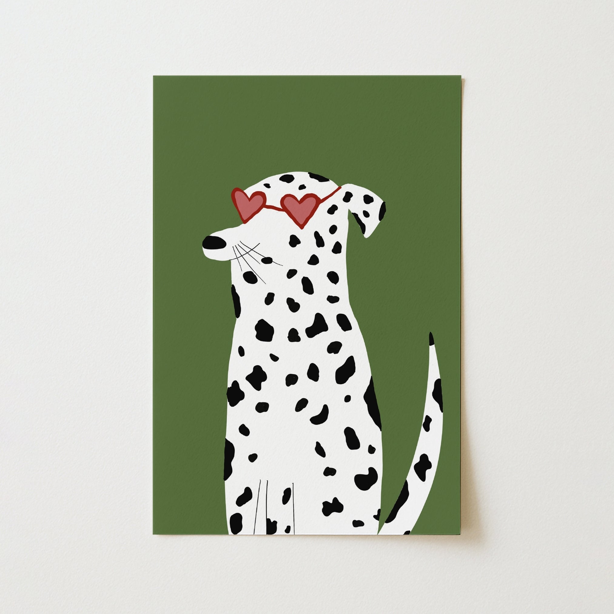 Dalmatien avec des lunettes en forme de cœur – Imprimé chien amusant pour chambre d'enfant