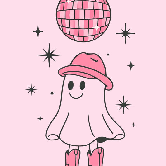 Cowgirl Ghost Disco – Pink Western Halloween Print