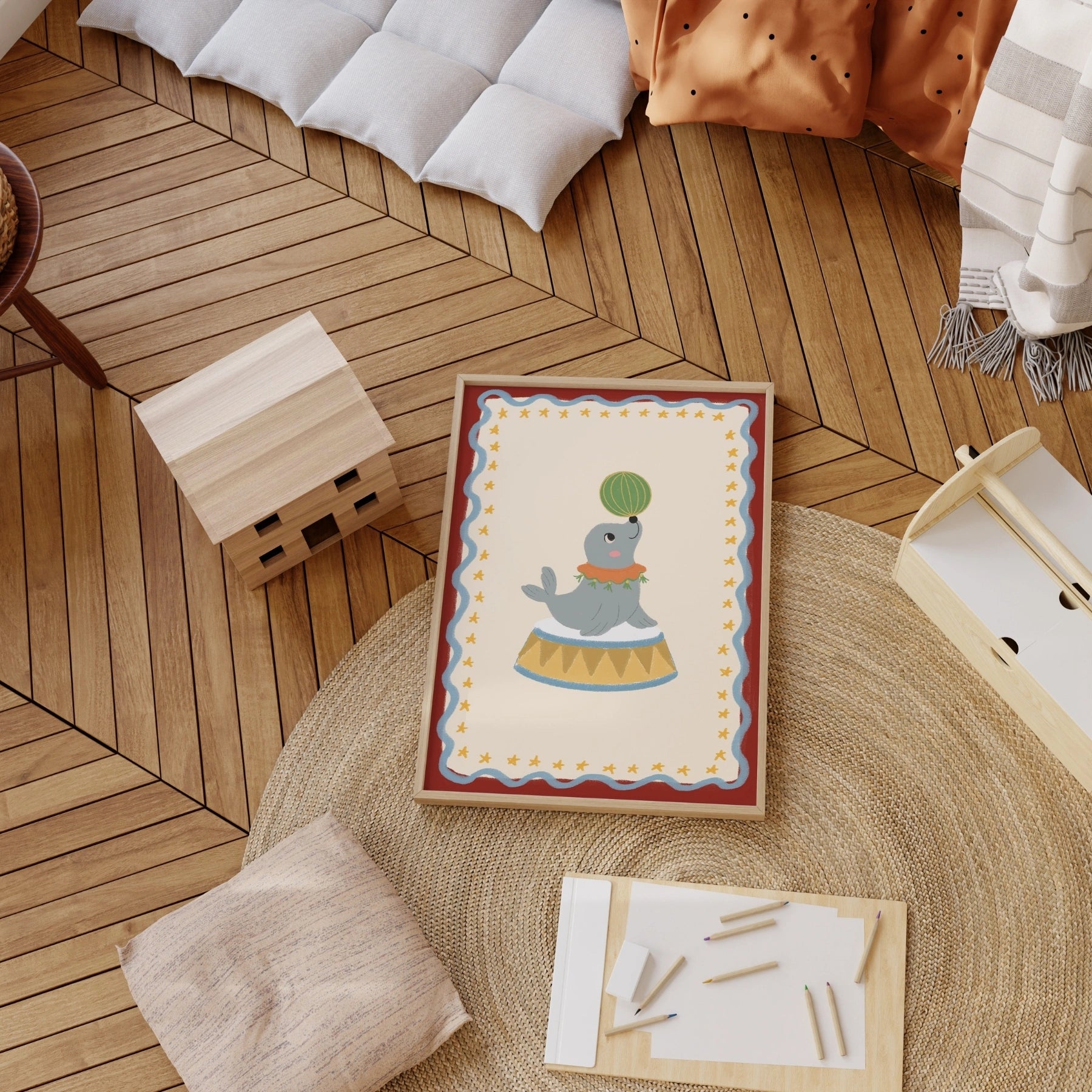 Stampa nursery con foca del circo