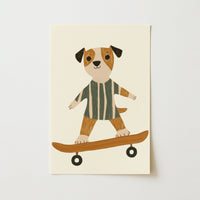 Dog on Skateboard Wall Art, Puppy Nursery Print