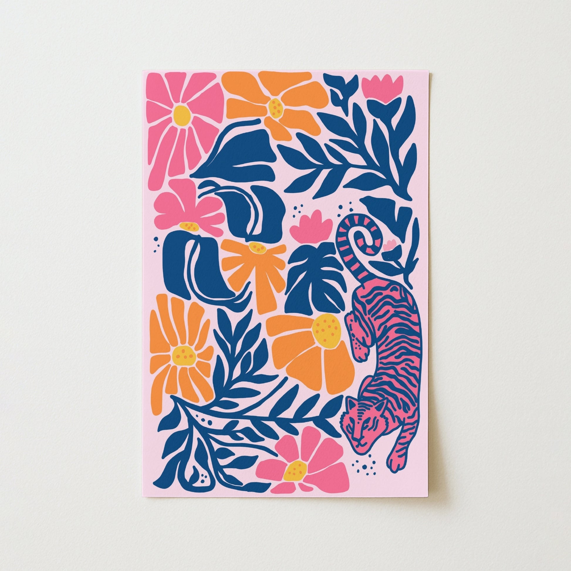 Floral Tiger Print – Bold Jungle Wall Art in Pink and Orange