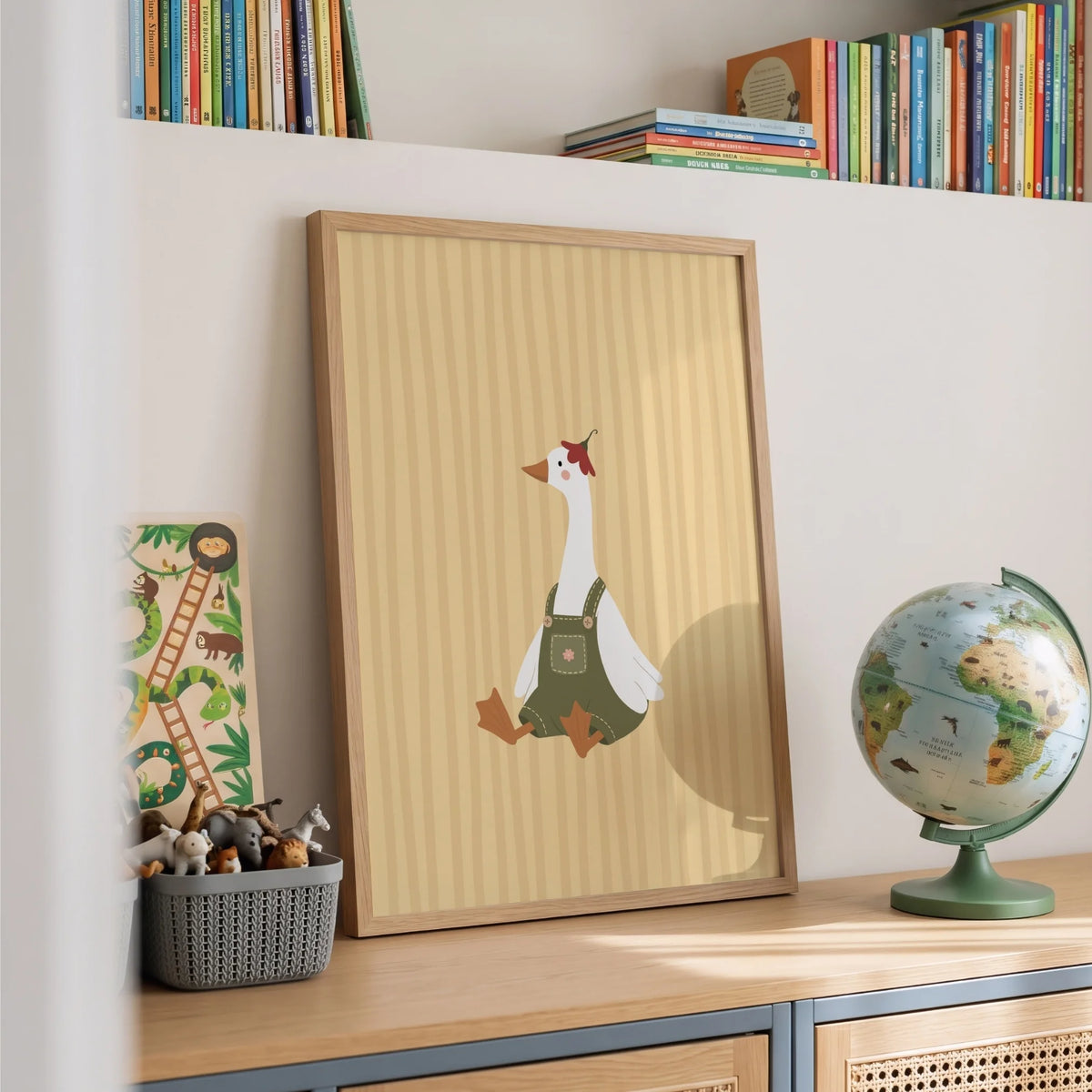 Little Goose in Green Overalls – Nursery & Kids Wall Art